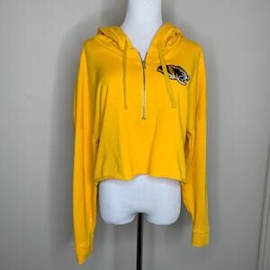 PINK Victoria's Secret Yellow Black Cropped Hoodie Sz Small